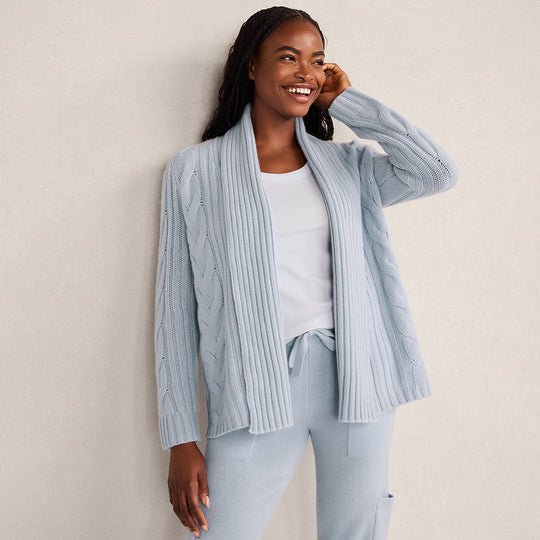 Cashmere Cable Open Front Cardigan - Shore
